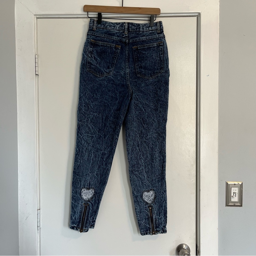 Vintage Classic Blue Straight Leg Women Jeans lace cut out zipper stone acid 10